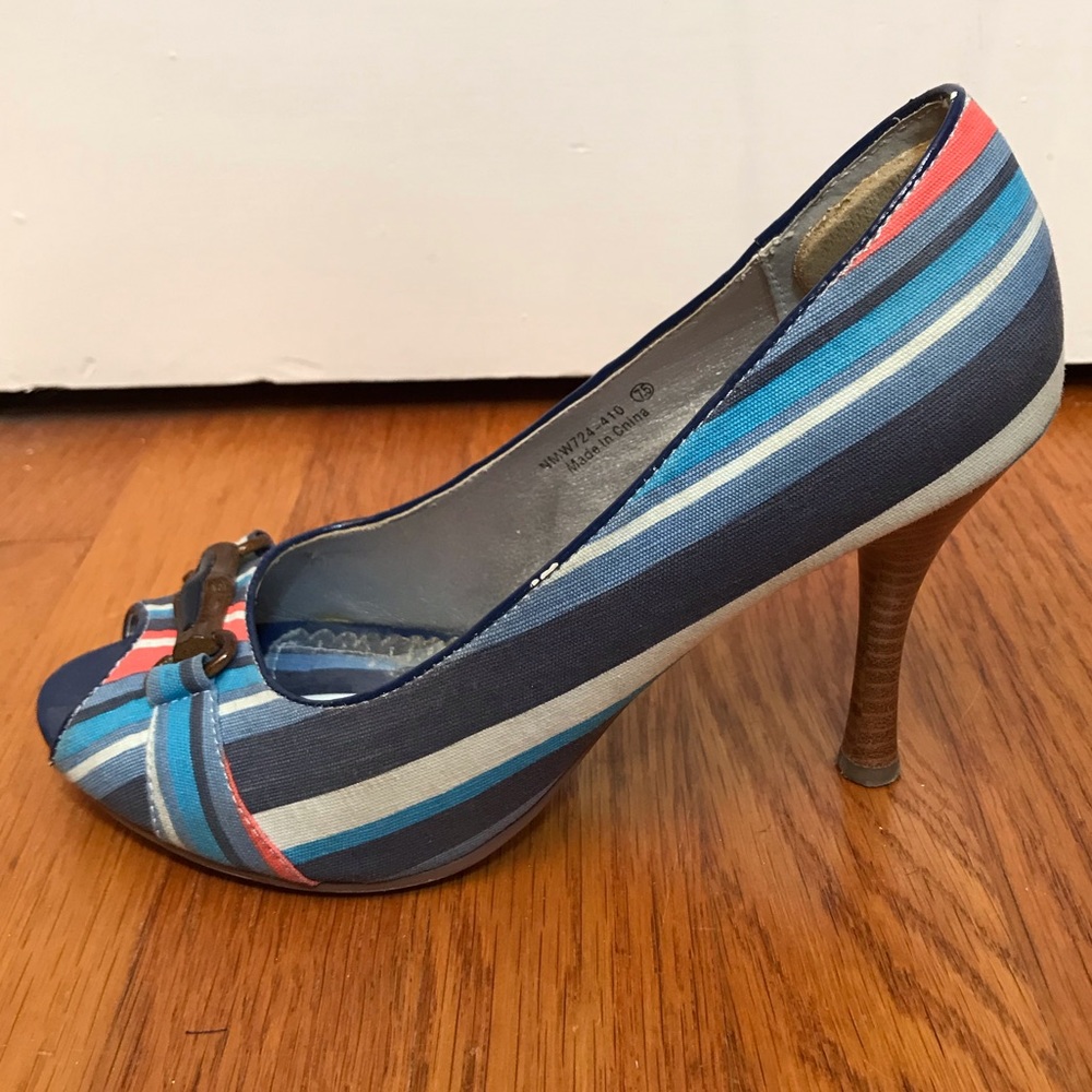 Naughty Monkey Multi-Colored Stripe Open Toe Heels - image 3